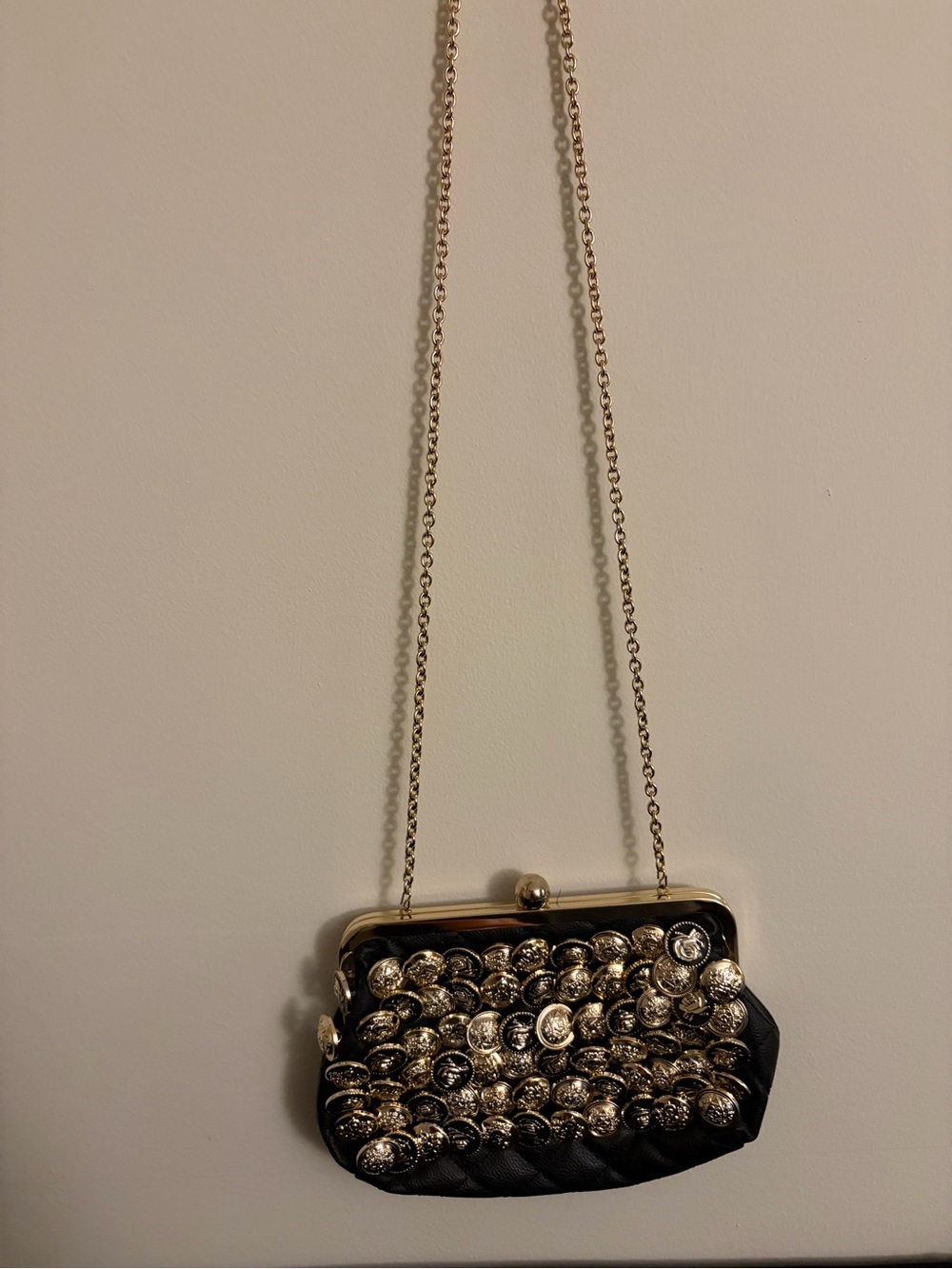Aldo Black Evening Clutch with Gold Button Accents